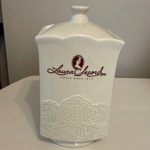 Laura Secord ceramic container with lid